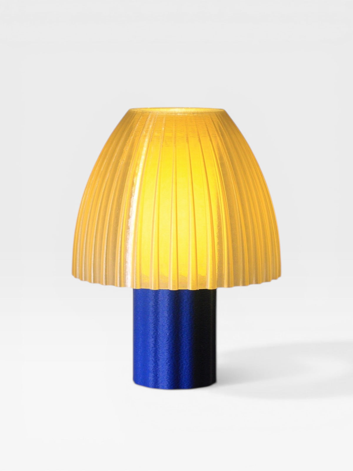 Lampe à poser Mirbola Tournesol jaune et bleu, luminaire design fabriqué en France en impression 3D